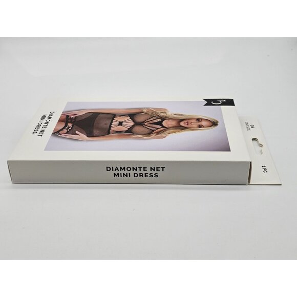 Baci Lingerie Women's One Size 2-14 Black Sheer Mesh Diamonte Net Mini Dress - Picture 3 of 7